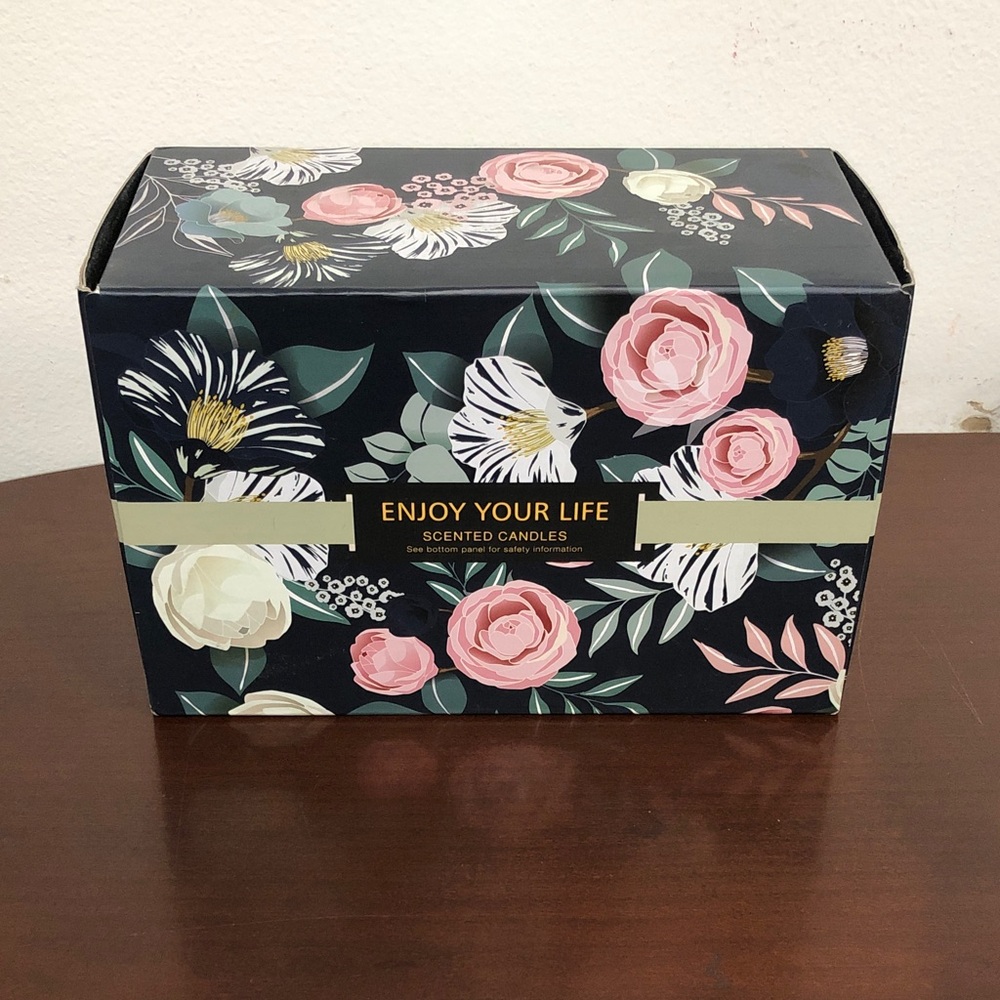 Enjoy Your Life Floral Scented Candle Gift Box - Navy with Pink Roses